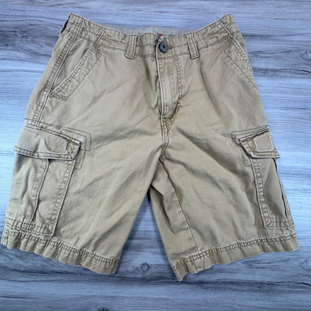 Y2K Retro Unionbay Mens Tan Cargo Shorts Khaki Cotton Twill Multi Pocket Size 30
